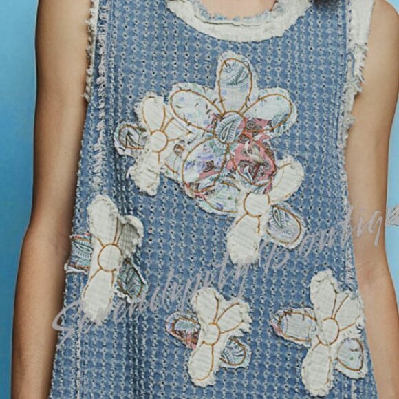 POL Slouchy Frayed Floral Patchwork Baggy Sleeveless Drapery 100% Cotton Jean To - Picture 4 of 11